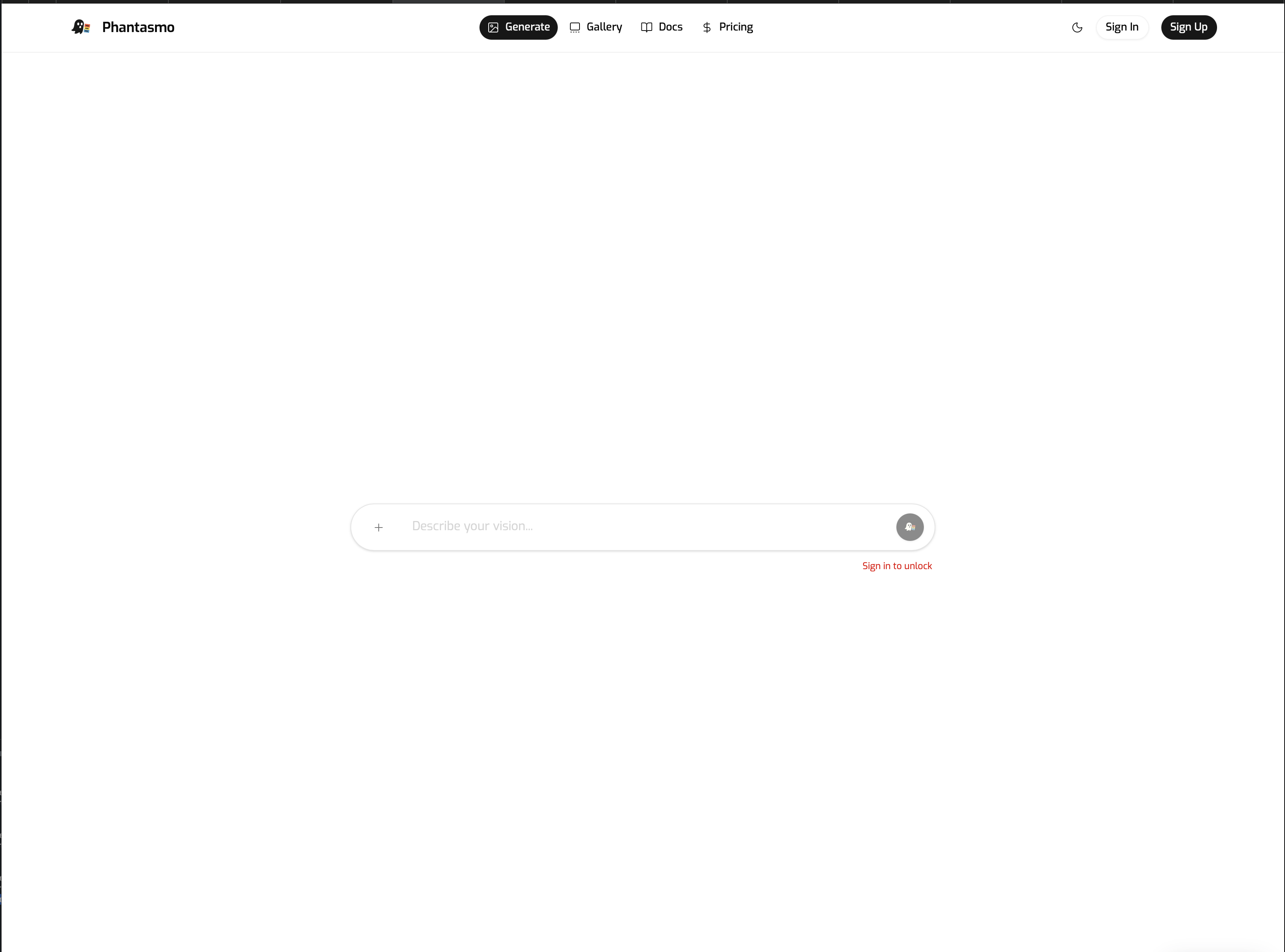 Phantasmo web app home screen